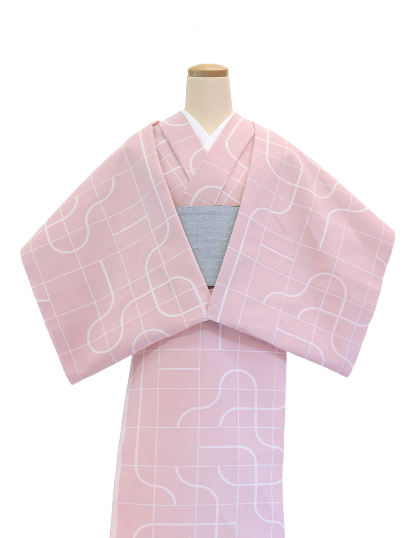 【型染め】チクタクザクラ  綿麻紅梅